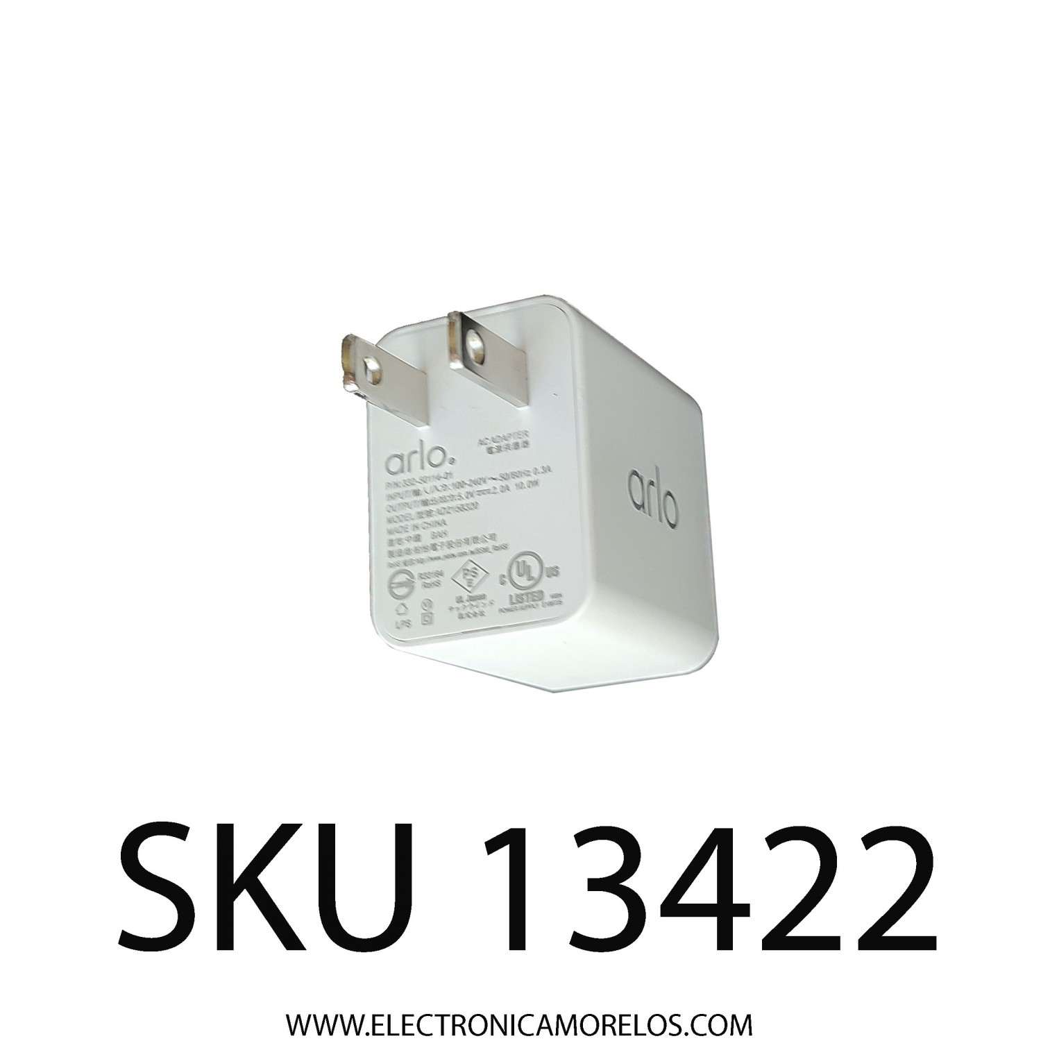 ADAPTADOR AC ARLO  BLANCO / NEGRO / NUMERO DE PARTE AD2158320 / 332-50114-01 /ENTRADA: 100-240V AC / SALIDA: 5.0V DC - 2.0A / 332-50116-01